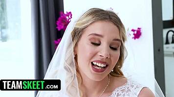 blonde virgin bride cheats wedding night with deepthroat anal creampie on big ass