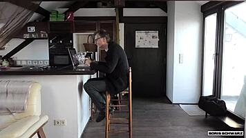 boris schwarz girlfriend sneaks huge cock ride pov behind his back