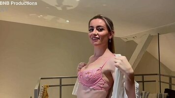 emily belle strips solo, dildos tight asshole, spits messy and eats facial cum