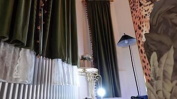 hey check out this cute brunette's sexy lingerie and miniskirt try-on backstage 😘🔥