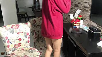 Wild Homemade Latina Sex in Living Room with Petite Ass Bent Over