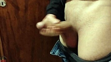 pure bliss jerking my huge cock in the bathroom mirror