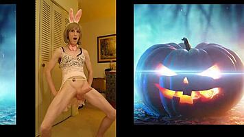 sexy big dick shemale explodes cum on halloween 🎃💦