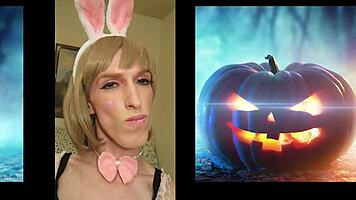 sexy big dick shemale explodes cum on halloween 🎃💦