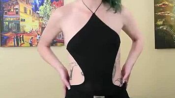 Kit Summers struts in tight black bodysuit and sexy gothic miniskirt part 2