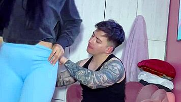 New gym latina cutie gets hardcore doggystyle bent over by trainer on first day!