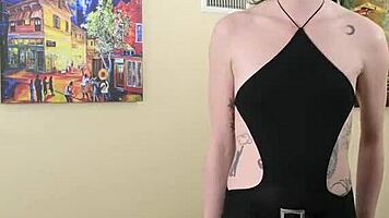 Kit Summers struts in tight black bodysuit and sexy gothic miniskirt part 2