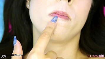 Radiant brunette reveals her glowing stunning body on sofa