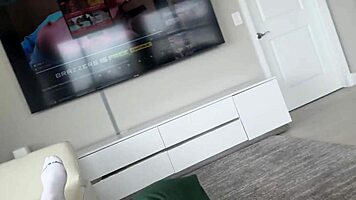 Madi blaze catches you stroking then rides big cock cowgirl to creampie finish