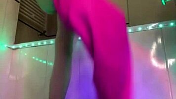 Hey, watch this horny bbw squirt hard fingering wet pussy through pink leggings up close!