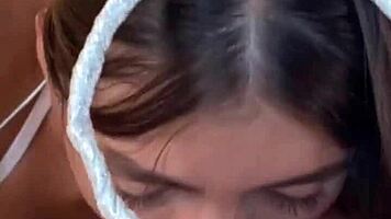 Sloppy deepthroat on big cock? This 18yo brunette teen practices hard 😜