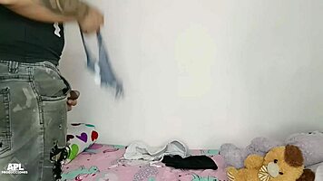 latina milf catches voyeur stroking then rides his huge cock wildly