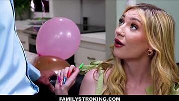 Small tits virgin teen cums hard while sucking stepdad's monster cock!