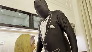 Horny blonde girlfriend gets served by ai butler's massive cum load