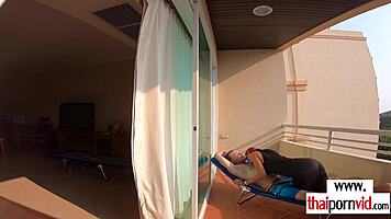 petite thai nympho cherry bounces skinny body on big white cock outdoors