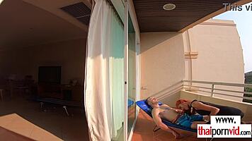 petite thai nympho cherry bounces skinny body on big white cock outdoors