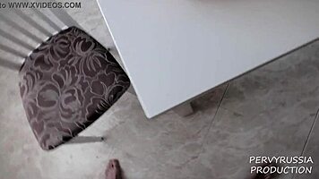 Young brunette wakes for pov morning kitchen quickie fuck