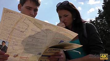 hunt4k czech brunette girlfriend fingers pussy then blows stranger for cash on hidden cam