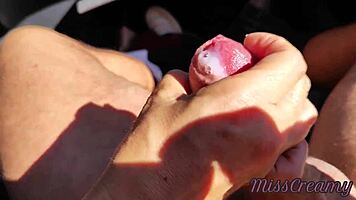 Amateur French girls swallow public car cumshots