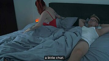 stepmom rides stepson vibrator on hotel bed new years creampie