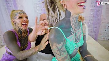 two tattooed goth teens gape asses in atm hardcore orgy facial