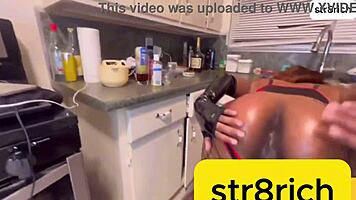 Hot ebony babe takes huge bbc deep in pussy and ass