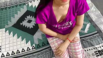 paid off horny amateur babe for her first time licking pussy then fucked tight virgin hole hard