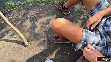 Teen bride seduces married guy for outdoor cowgirl pussy ride