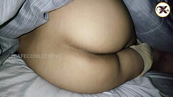 sliding cock into her hairy vagina till cum on ass without waking