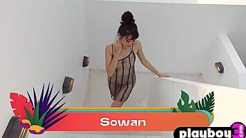 Petite Asian Sowan seduces with outdoor natural body tease