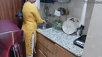 Horny Indian babe kitchen fuck with dirty talk