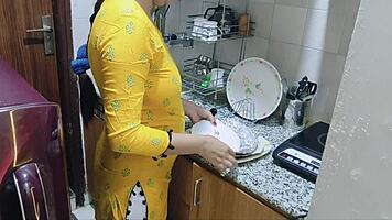 Horny Indian babe kitchen fuck with dirty talk