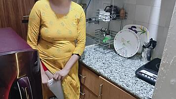 Horny Indian babe kitchen fuck with dirty talk