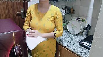 Horny Indian babe kitchen fuck with dirty talk