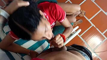 Skinny latina with tight pussy and natural tits gives sloppy deepthroat blowjob