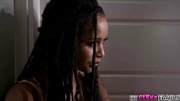 ebony stepmilf helps stepson with wet pussy on big cock 😈💦