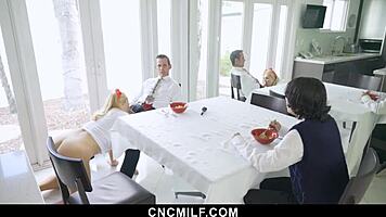 Thick curvy milf lets young guy use her body during chores