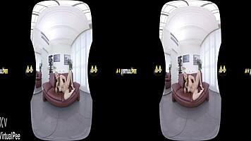 antonia sainz teases with pee solo dildo vibrator on czech sofa