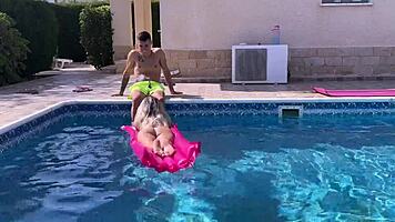 Woman Bent Over Poolside in Steamy Outdoor Encounter