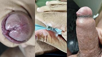 he jerks small phimosis cock as young girlfriend fingers wet pussy