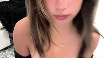 Petite Dominican beauty stretches tight hole with massive dildo toy.