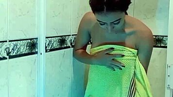 wet pussy babe big tits couple passionate bathroom fuck.