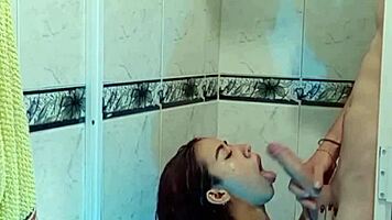 wet pussy babe big tits couple passionate bathroom fuck.