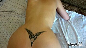 sliding into ex-gf's super tight skinny ass doggystyle then creampie her pussy