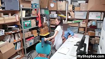 i'm shaking as store owner's girl blackmails lp officer into fucking me