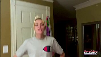 I strip naked, rub my small tits and stroke this hard cock