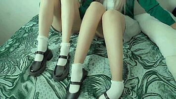 Three college students homemade threesome two petite latina friends first kiss party fuck