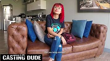 Redhead latina teen gives messy pov sloppy deepthroat monster cock blowjob