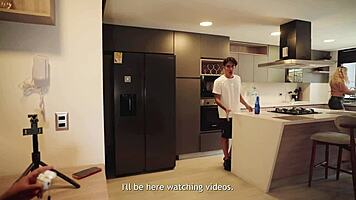 horny cougar seduces young stud while roommate works living room