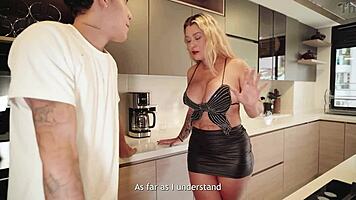 horny cougar seduces young stud while roommate works living room